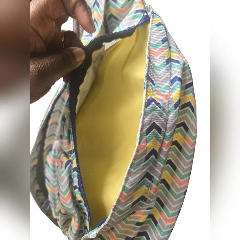 KAVU Rope Bag Sling Pack Chevron Geometric Blue Yellow Orange